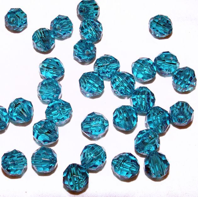 Transparent Teal 6mm Faceted Round Beads