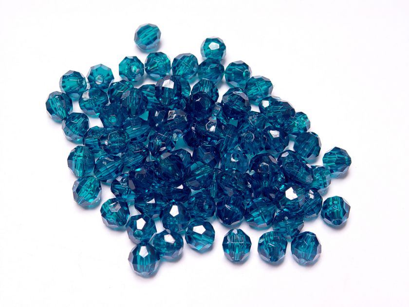 Transparent Teal 8mm Faceted Round Beads