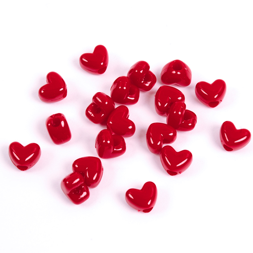 11mm 65 pieces Opaque Red Heart Pony Beads Acrylic 