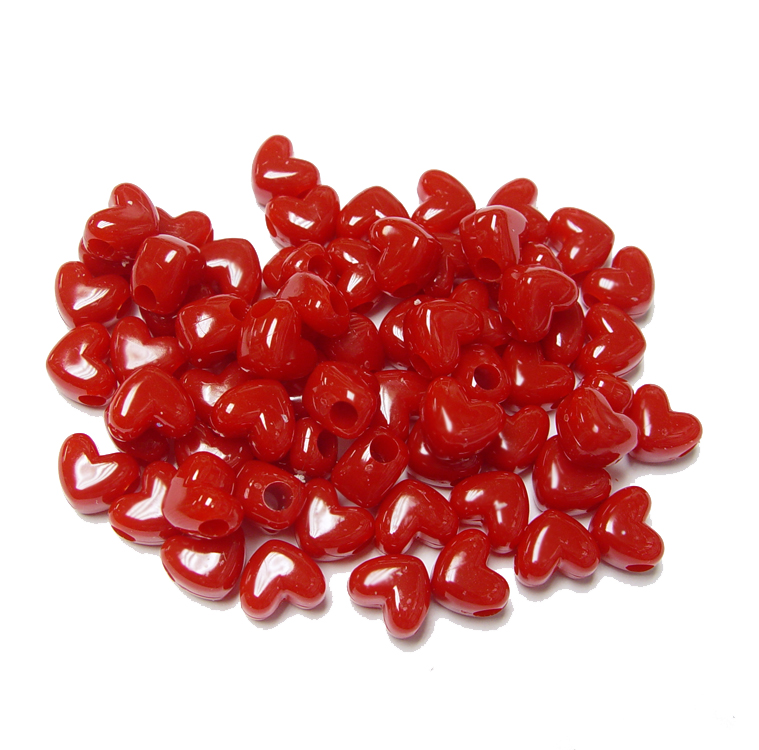 Heart Beads Bright Red Pony Beads pk/50 Large Hole Made in USA