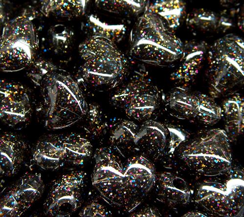 18mm Large Heart Beads Jet Metal Fleck 24pc 