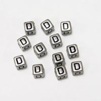 6mm Silver Metallic Alphabet Beads Black Letter "D" beads,alphabet.letter,