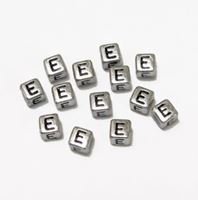 6mm Silver Metallic Alphabet Beads Black Letter "E beads,alphabet.letter,