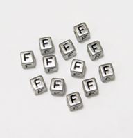 6mm Silver Metallic Alphabet Beads Black Letter "F" beads,alphabet.letter,