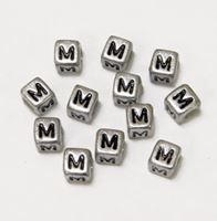 6mm Silver Metallic Alphabet Beads Black Letter "M" beads,alphabet.letter,
