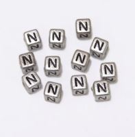 6mm Silver Metallic Alphabet Beads Black Letter "N" beads,alphabet.letter,