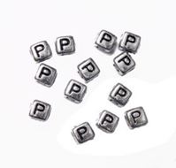 6mm Silver Metallic Alphabet Beads Black Letter "P" beads,alphabet.letter,