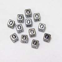 6mm Silver Metallic Alphabet Beads Black Letter "Q" beads,alphabet.letter,