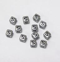 6mm Silver Metallic Alphabet Beads Black Letter "S" beads,alphabet.letter,