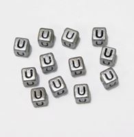 6mm Silver Metallic Alphabet Beads Black Letter "U" beads,alphabet.letter,