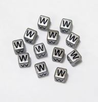 6mm Silver Metallic Alphabet Beads Black Letter "W" beads,alphabet.letter,