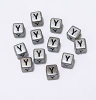 6mm Silver Metallic Alphabet Beads Black Letter "Y" beads,alphabet.letter,