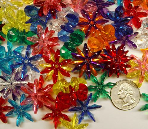 Multi Colors Transparent 25mm Starflake Sunburst Craft Beads 69pc