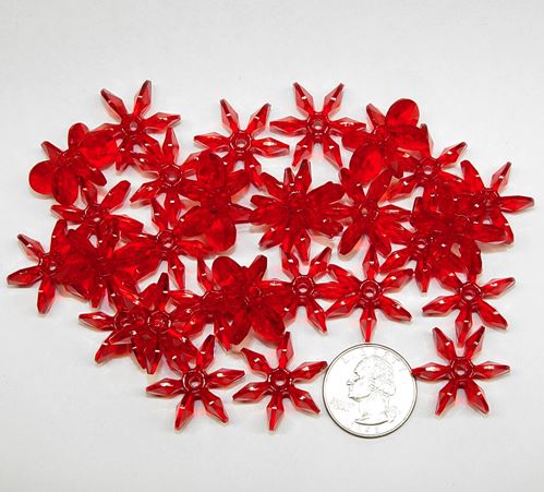 Ruby Red Transparent 25mm Starflake Sunburst Craft Beads 69pc