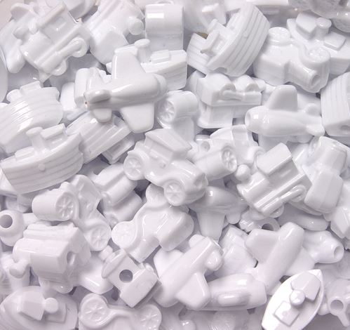 White Transportation Beads Cars Trains Planes Boats 25pc